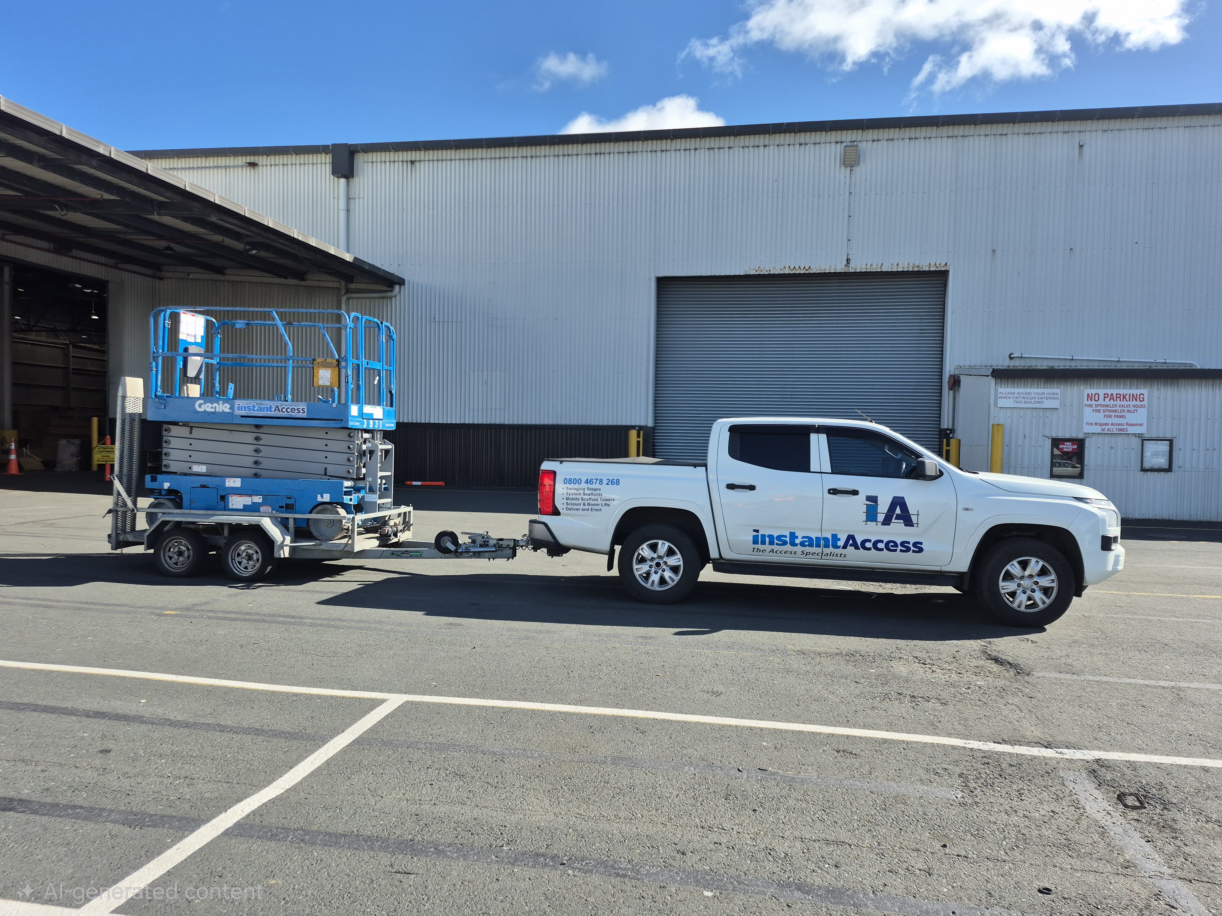 Instant Access branded ute delivering scissor lift to site